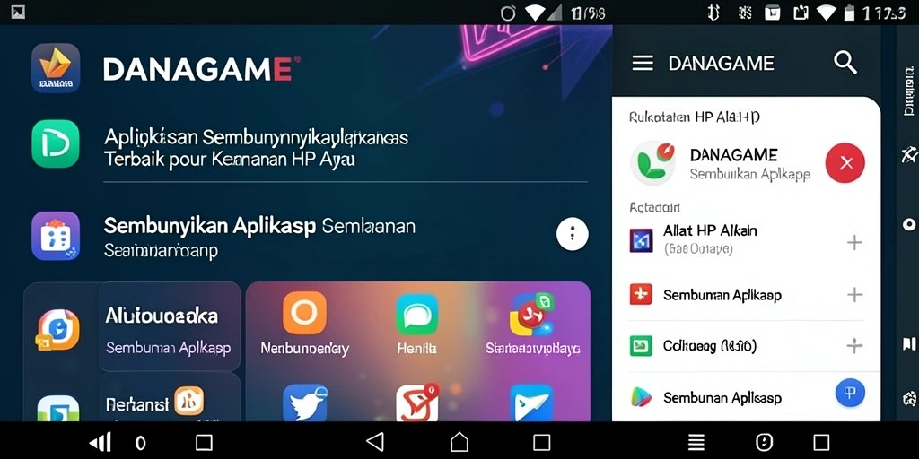 Tampilan utama DANAGAME dengan fitur Sembunyikan Aplikasi.