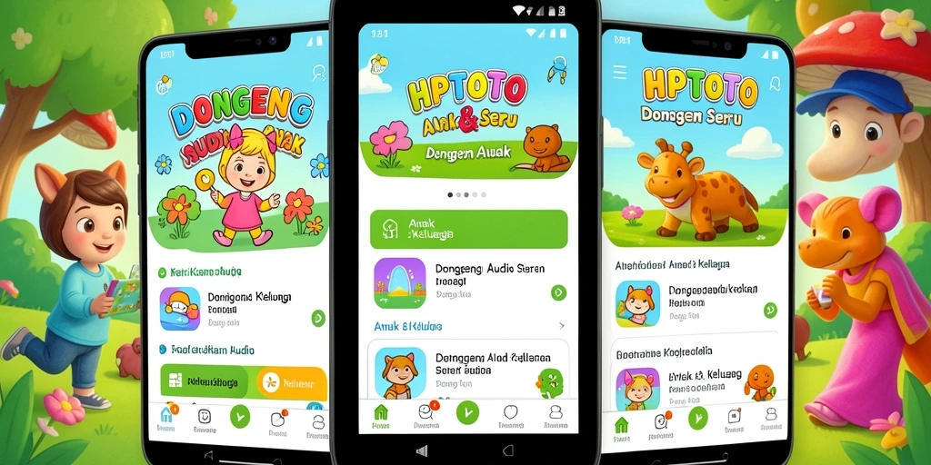 Tampilan antarmuka HPTOTO dengan pilihan dongeng audio yang menarik.