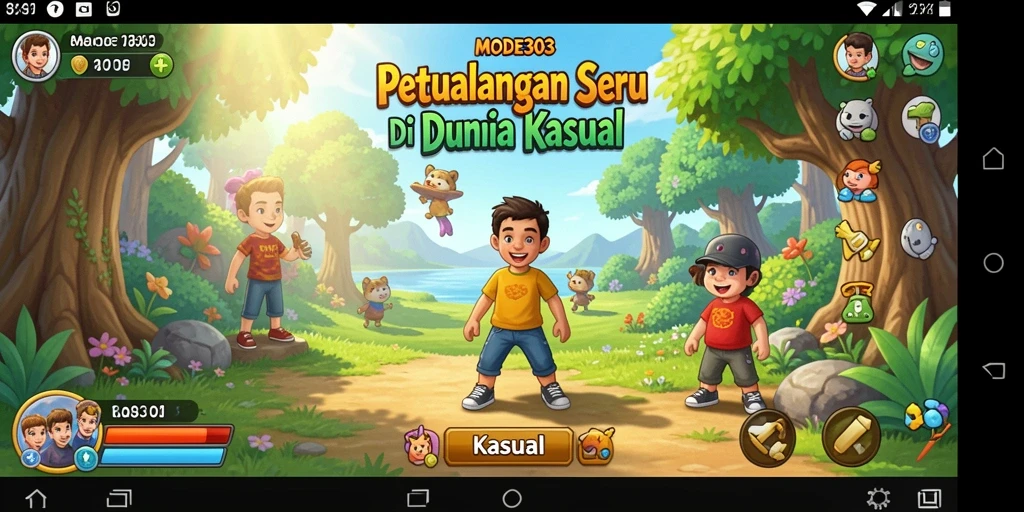 Antarmuka menarik dengan karakter lucu dalam gameplay Kasual.